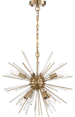 Cirrus - 8 Light Chandelier - with Glass Rods - Vintage Brass Finish