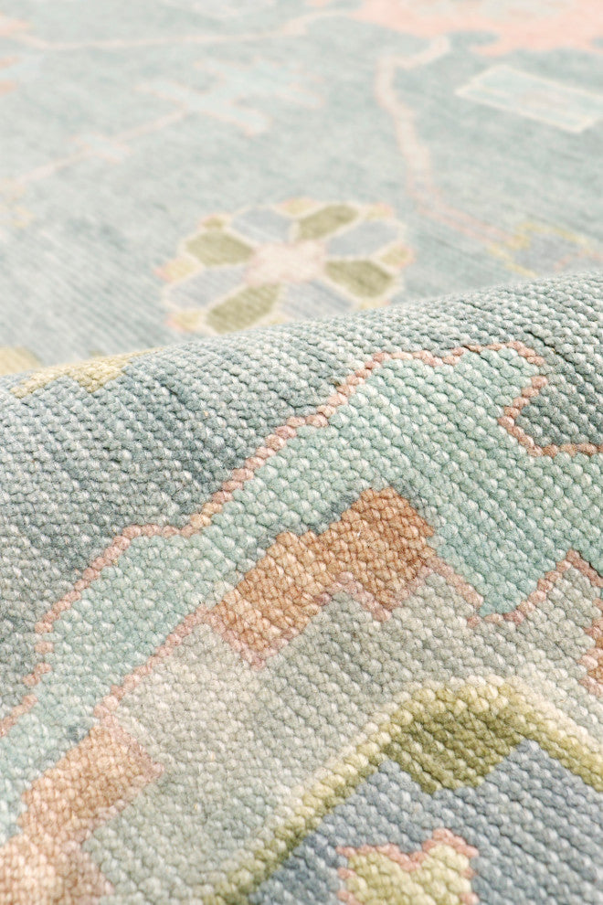 Pasargad Home Oushak Collection Light Blue Wool Area Rug, 6'2"x8'11"