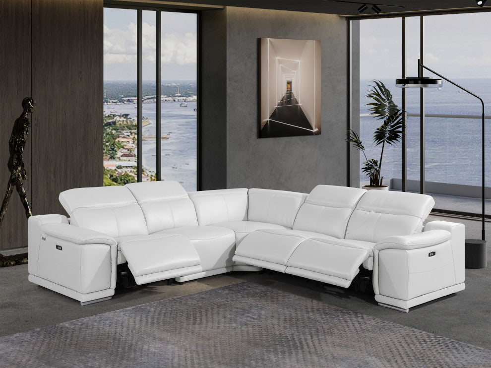 Federico 5-Piece L-Shaped Top Grain Italian Leather Sectional, White