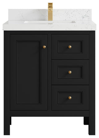 Nashville 30" Single Sink Bath Vanity, Black 2" Empira Quartz