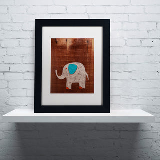 'Elephant on Wood' Matted Framed Canvas Art by Nicole Dietz