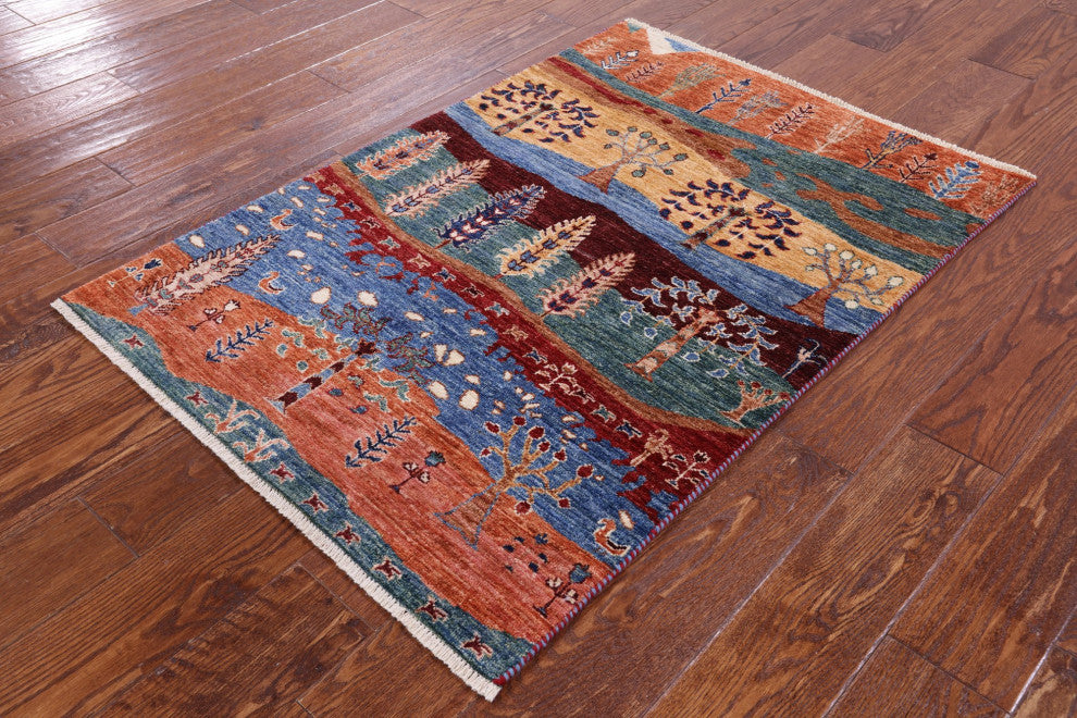 Persian Gabbeh Tribal Hand-Knotted Rug 2' 10" X 4' 0" Q10924