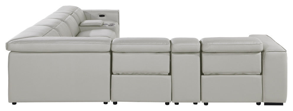 Niccolo Italian Leather 8-Piece L-Shaped Power Reclining Sectional, Light Gray