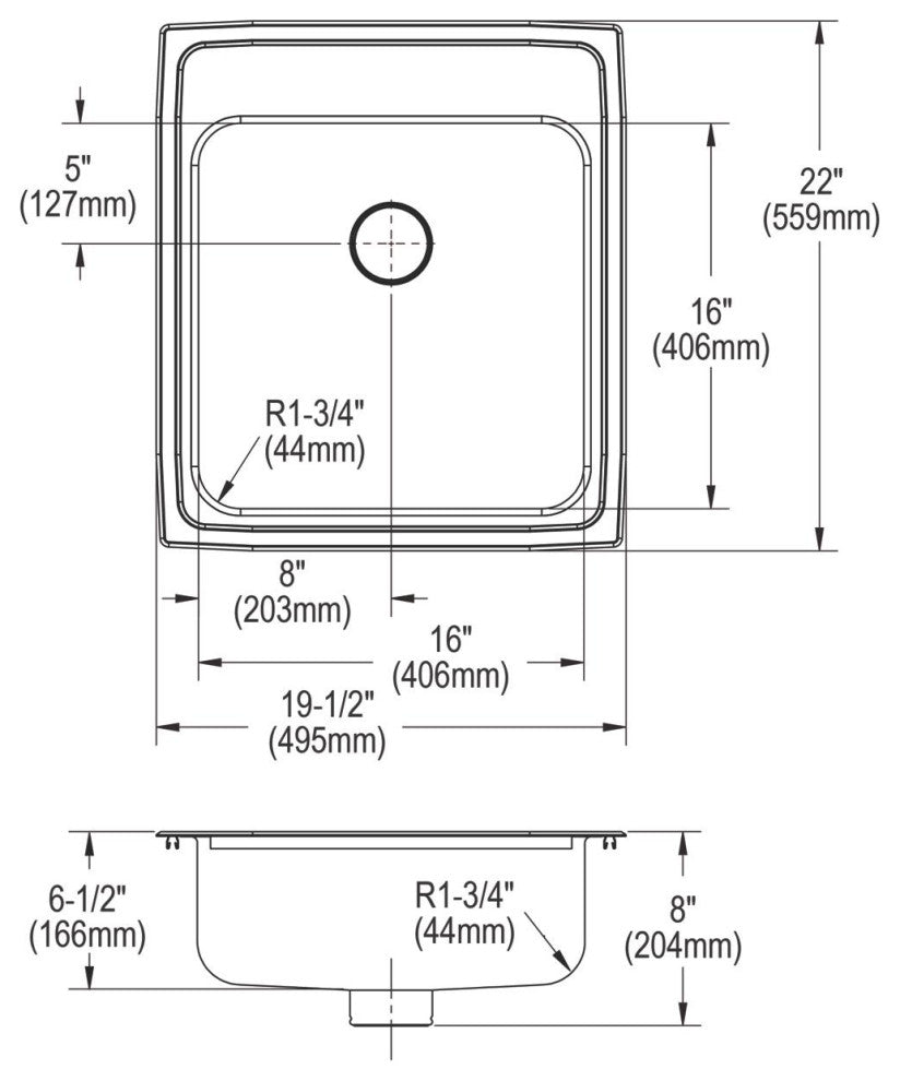 LRAD202265PDOS4 Lustertone Classic Stainless Steel ADA Sink, Perfect Drain, Os4