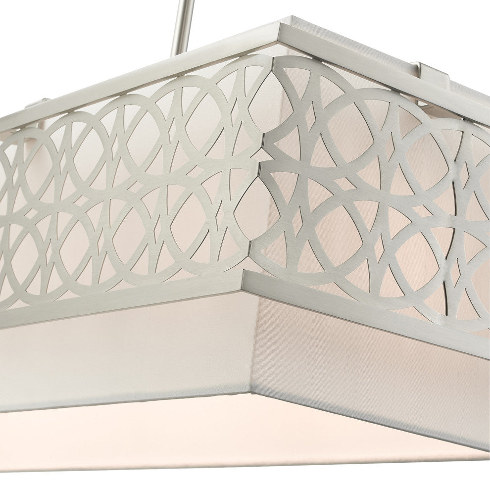 Brushed Nickel Fretwork, Ornamental, Sophisticated Linear Chandelier
