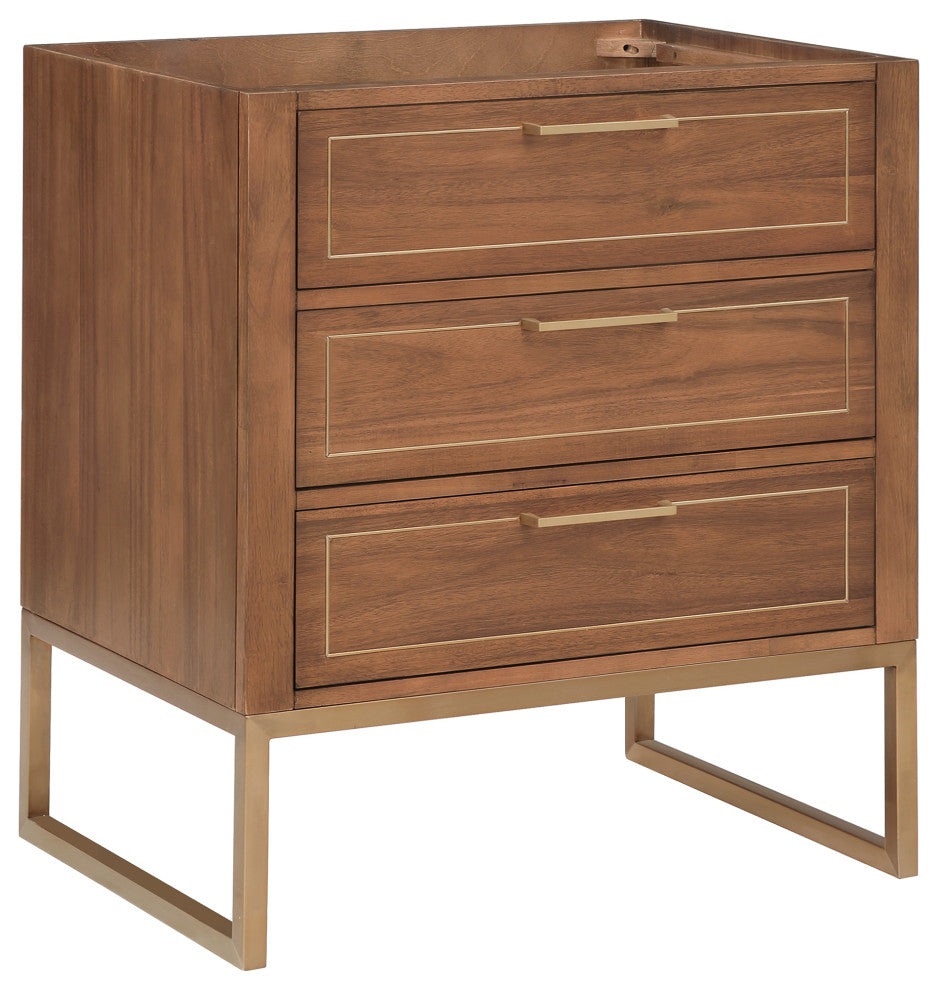 Markham 30" Single Bathroom Vanity Set, Walnut/Satin Brass, Quartz Countertop