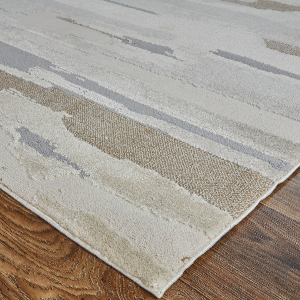 Weave & Wander Kayden Streak/Painterly Rug, Brown/Ivory, Rug, Ivory, 6'-7" X 9'-