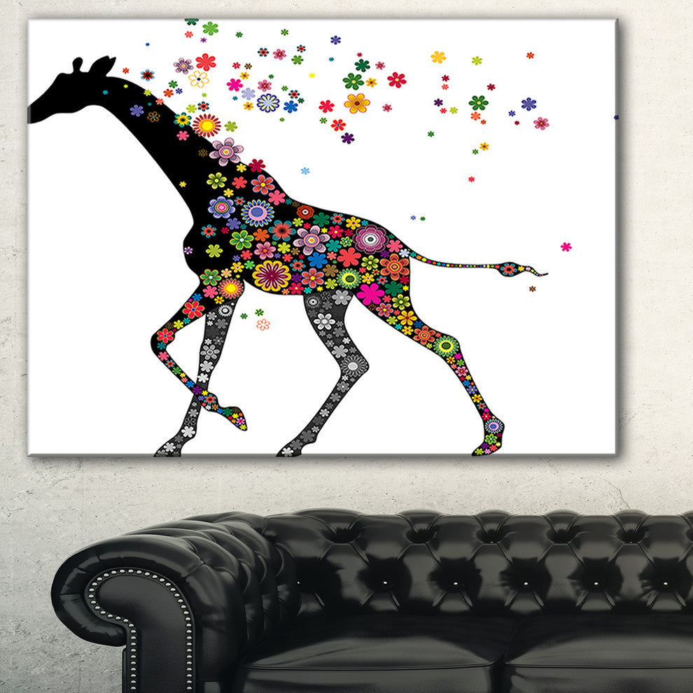"Cheerful Giraffe Running" Animal Digital Canvas Print, 32"x16"