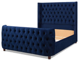 Brooklyn Tufted Sheltered Wingback Panel Bed, Navy Blue, Queen