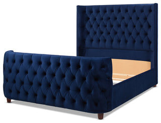 Brooklyn Tufted Sheltered Wingback Panel Bed, Navy Blue, Queen