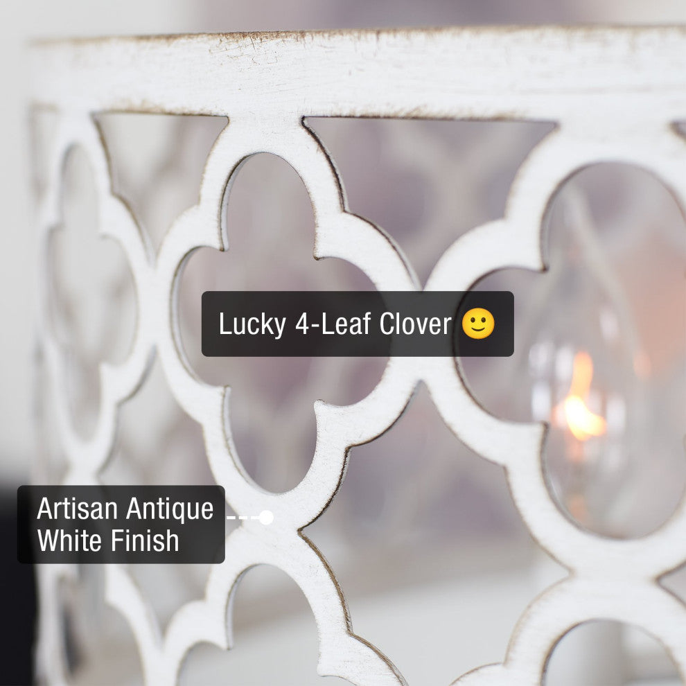 Kira Home Sutton 20" Chandelier, Metal Quatrefoil Drum Shade, Antique White