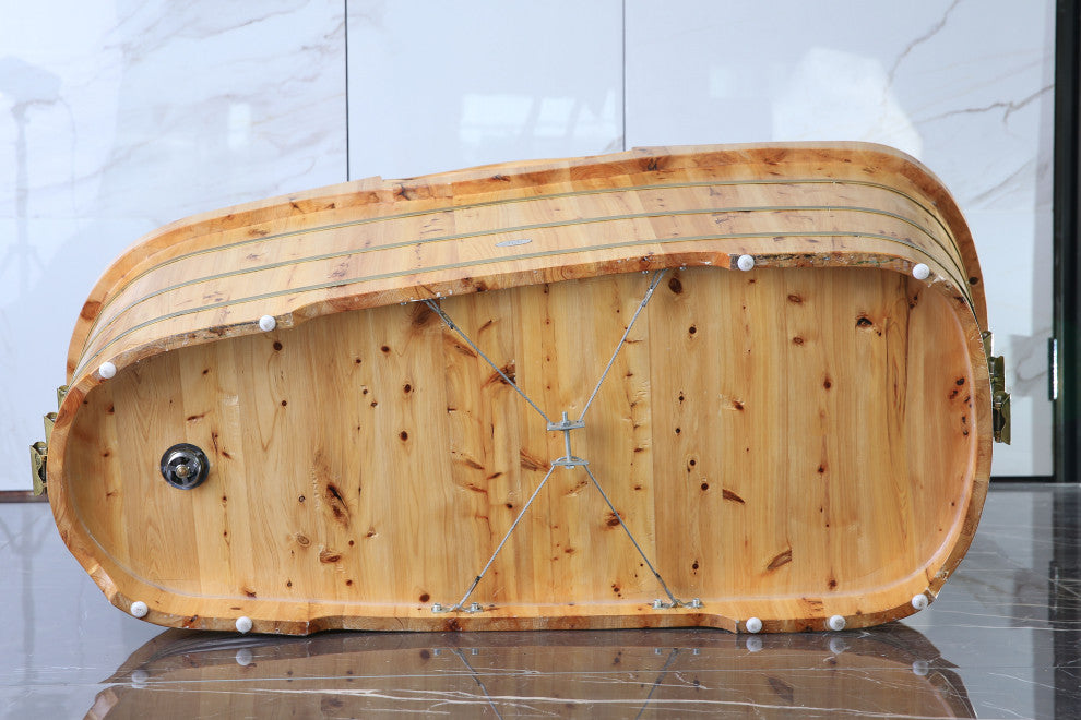 61" Free Standing Cedar Wood Bath Tub With Chrome Tub Filler