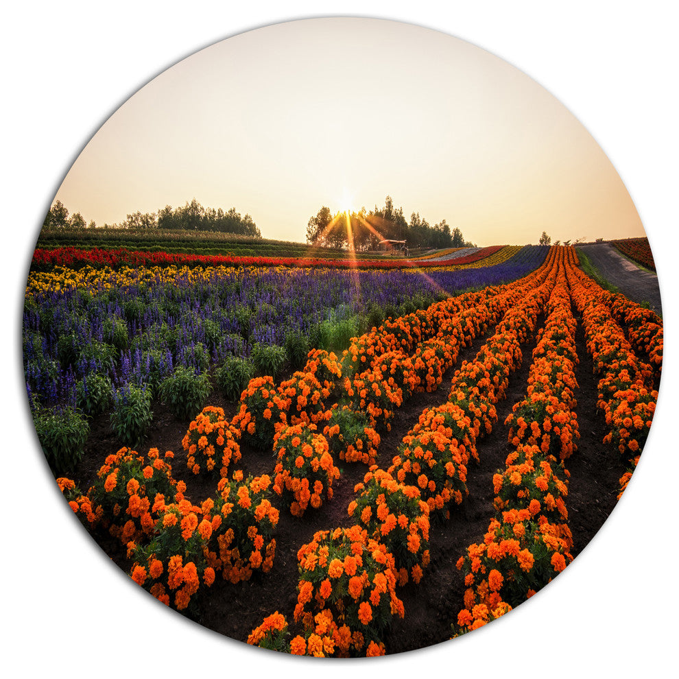 Beautiful Japanese Flower Farm, Floral Disc Metal Artwork, 23"
