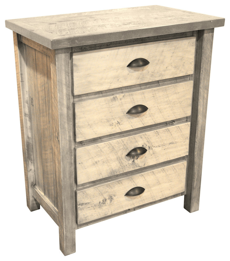 Rustic Barnwood Style Timber Peg 4-Drawer Chest, Frost