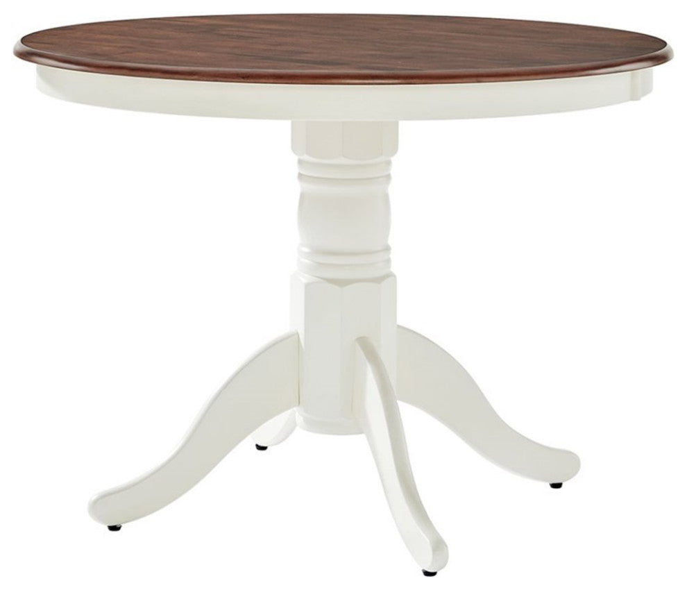 Bowery Hill Round Pedestal Wood Dining Table in Rubbed White/Rich Cherry