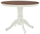 Bowery Hill Round Pedestal Wood Dining Table in Rubbed White/Rich Cherry