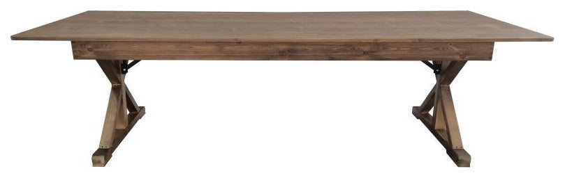 HERCULES 9' x 40" Rectangular Solid Pine Farm Table with X Legs, Antique Rustic