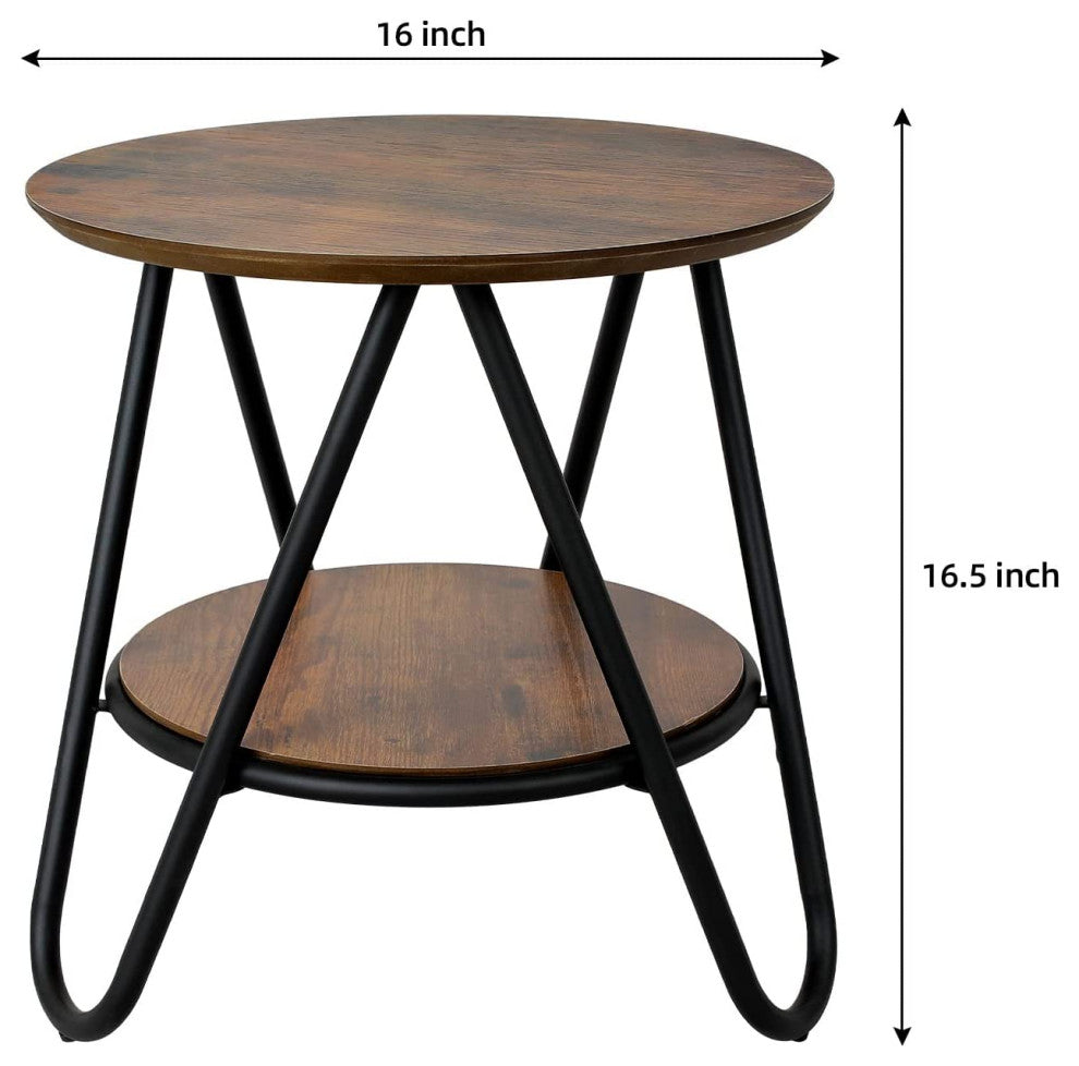 2 Tier Wooden Small Round Side Table with Storage Shelf