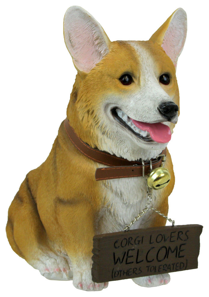 Jasper the Welsh Corgi Dog Realistic Lifelike Statue with Reversible Sign