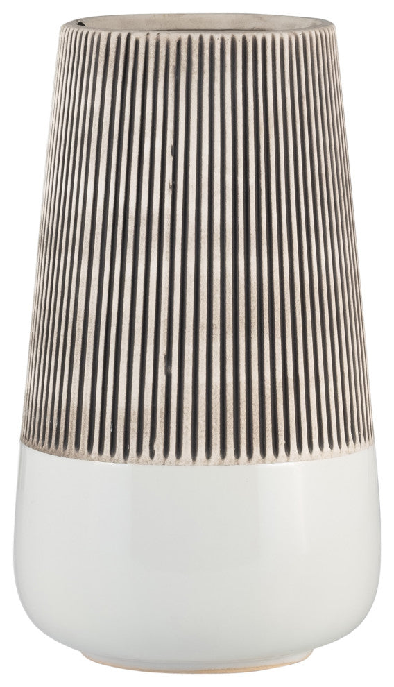 Ceramic 10"H Ridged Vase, Ivory