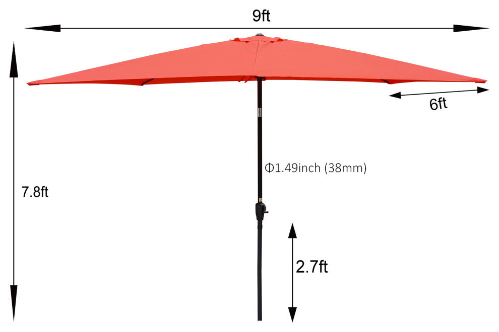 9' Outdoor Patio Market Umbrella With Push Button Tilt and Crank, Brick Red