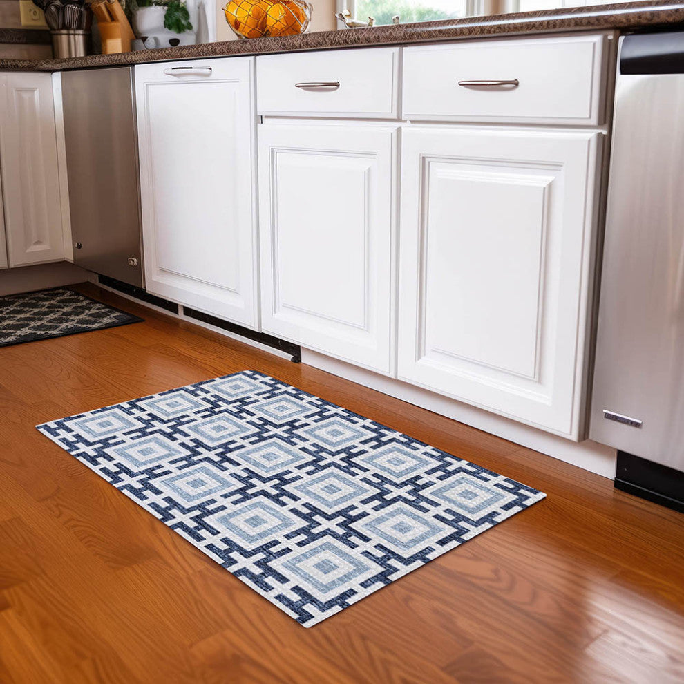 Indoor/Outdoor Marlo MO1 Navy Machine Washable 1'8" x 2'6" Rug