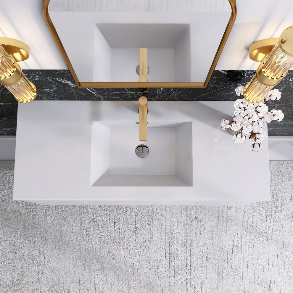 Wall-Mounted Bathroom Vanity with Integrated Resin Sink, White, 48in.