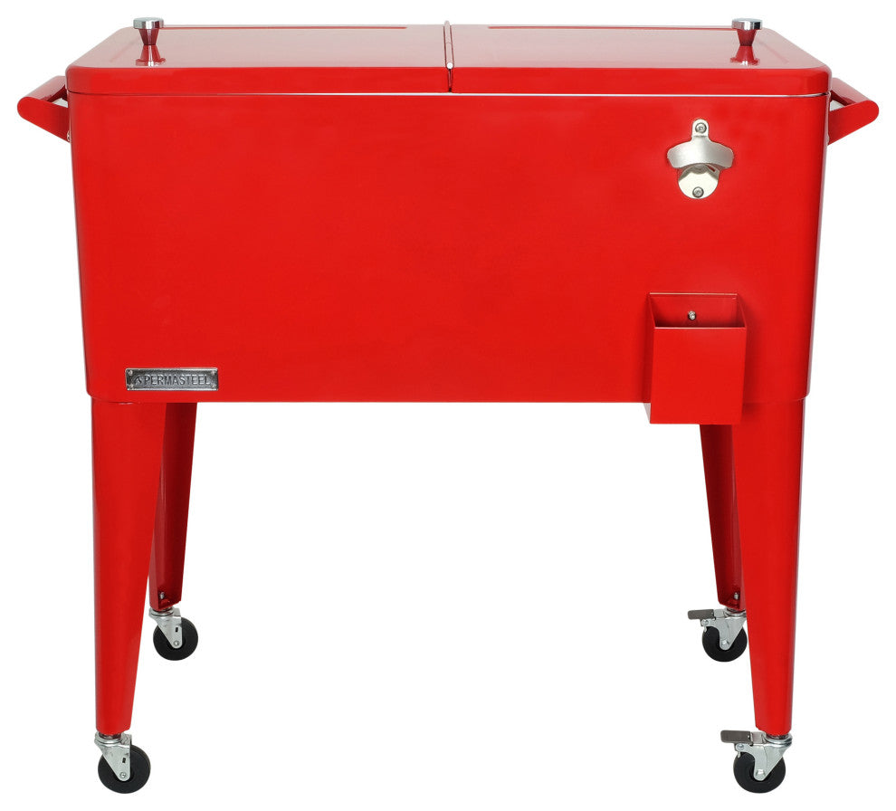 Permasteel 80 Quart Portable Rolling Patio Cooler, Red