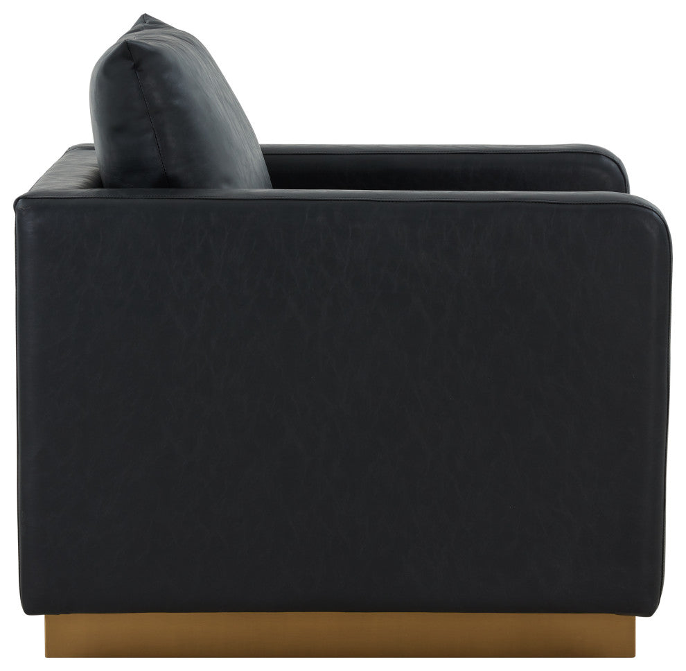 LeisureMod NS32BL-L Nervo Black Leather Accent Armchair With Gold Frame