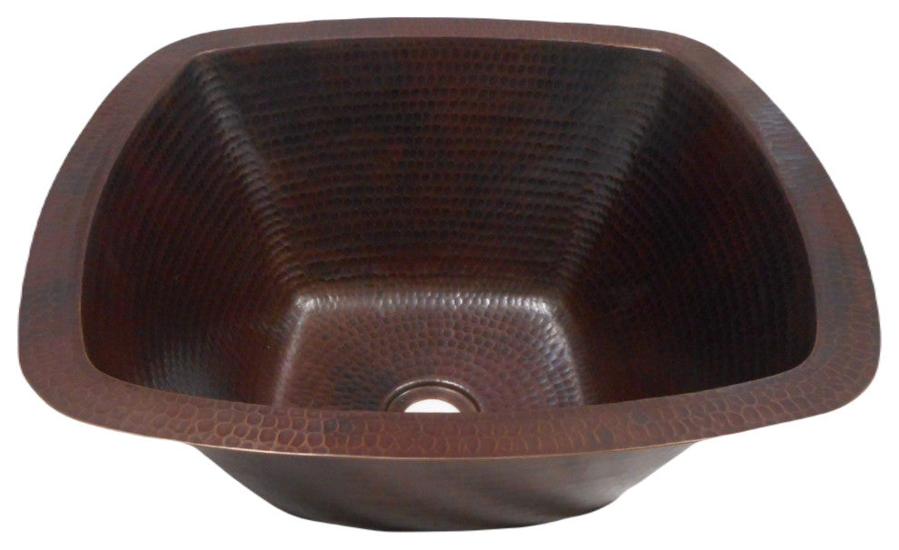 Aged Copper 15" Square Copper Bathroom Sink with Hammering