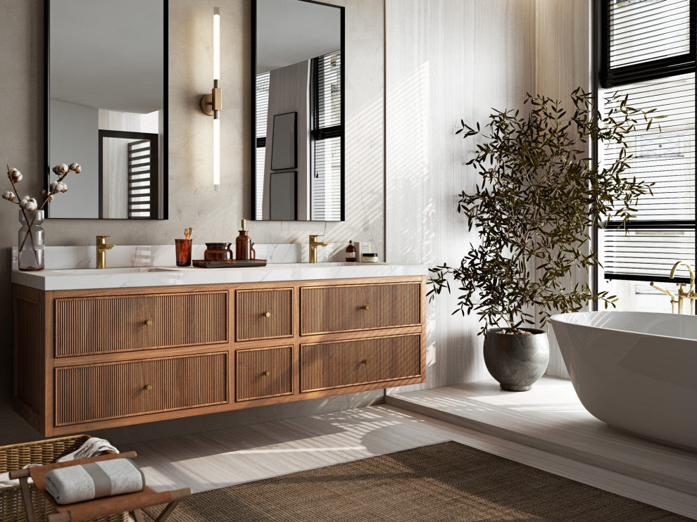 Sonoma Floating 72 Double Sink Vanity in Dark Natural with 2" White Quartz