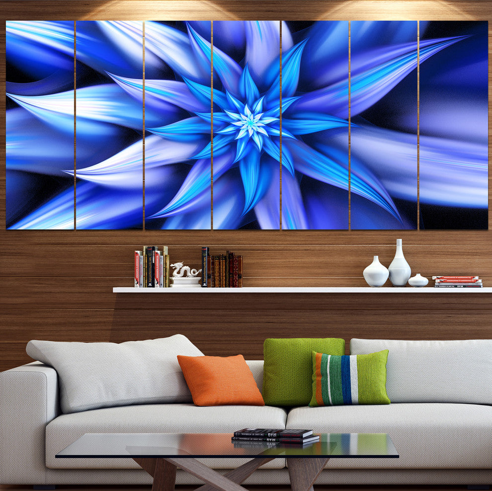 Dancing Blue Flower Petals, Floral Canvas Art Print, 83"x32", 7 Panels