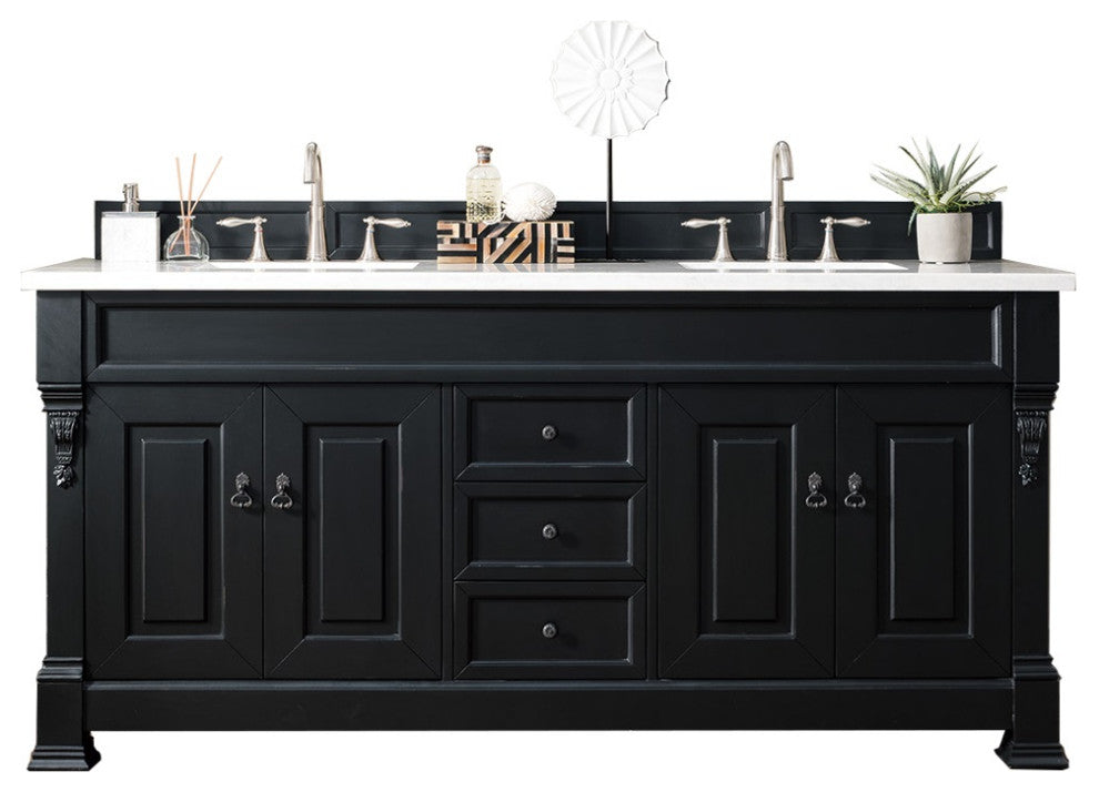 James Martin 147-114-5731-3CAR 72 Inch Antique Black Vanity With Marble Top