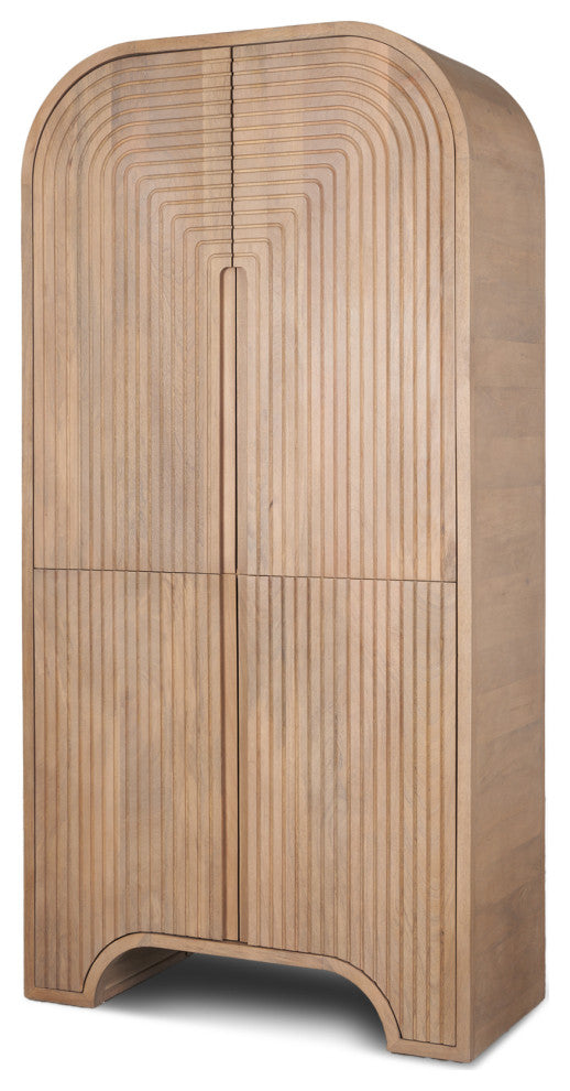 Sorina Reverse Fluted Light Brown Wood Curio Cabinet