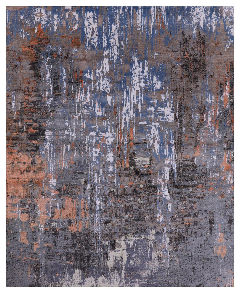 8' 1" X 10' 1" Abstract Handmade Wool and Silk Rug Q8881