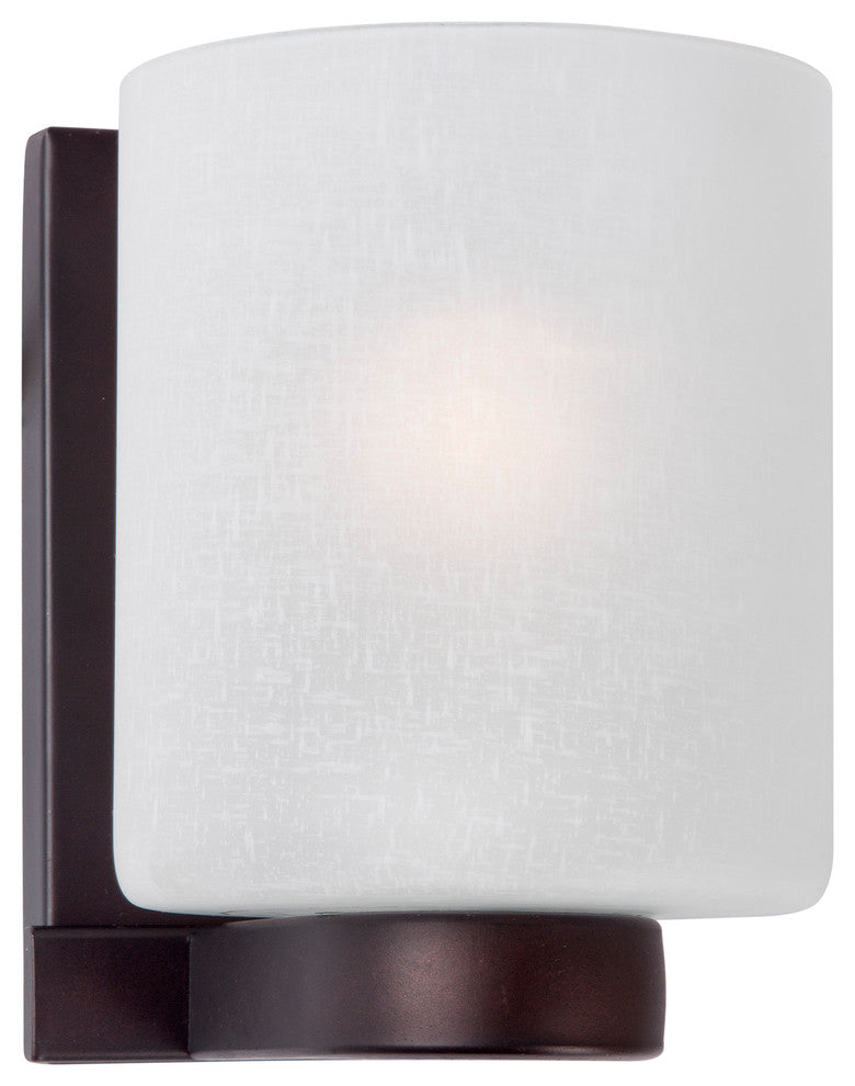 1 Light Wall Bracket, Antique Bronze, White Linen Glass
