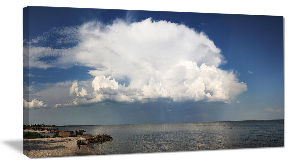 "Heavy White Cloud Above Sea" Contemporary Landscape Canvas Art, 32"x16"
