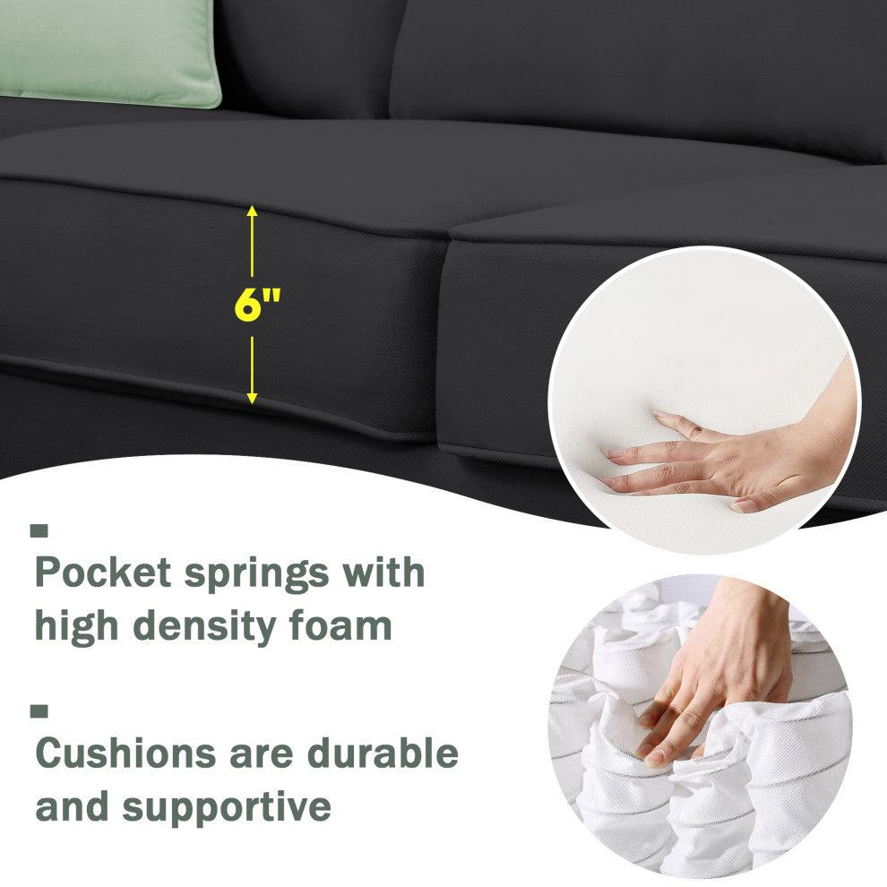 7-Seat Fabric Modular Sectional Sofa Couch Set with Ottoman and Pillows, Black