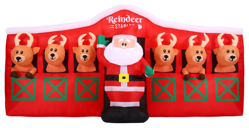 4-Ft. Tall Pre-Lit Inflatable Santa, Reindeer Stable