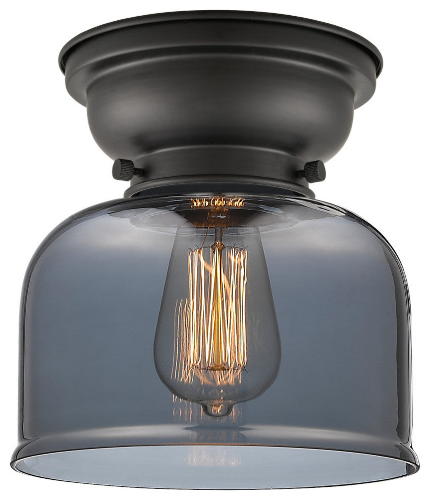Large Bell 1-Light Flush Mount, Matte Black, Plated Smoke