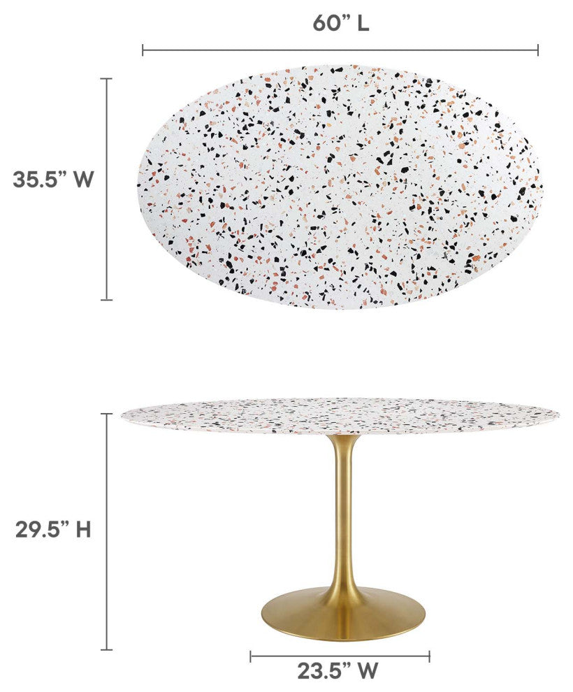 Lippa 60" Oval Terrazzo Dining Table, Gold White