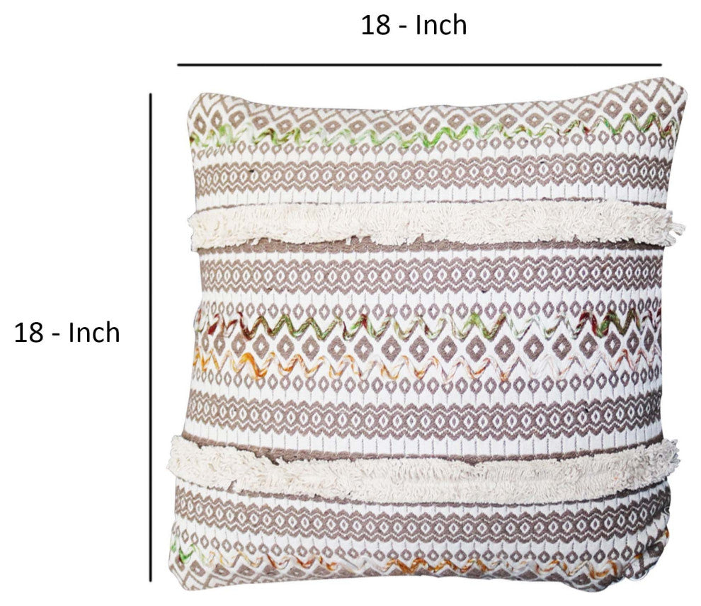Benzara UPT-261537 Square Jacquard Cotton Accent Throw Pillow, Brown, White