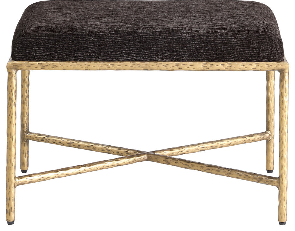 Valley Upholstered Bench, Brown, 25" W x 18" D, Gold, Chenille Fabric