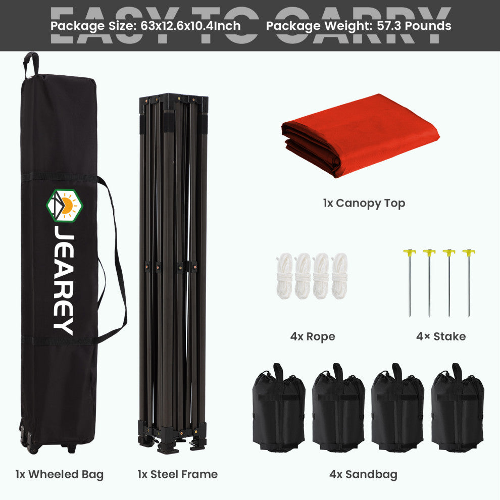 JEAREY Pop Up Canopy Tent, Outdoor Canopy, 4 Sand Bags, Red, 10x15ft
