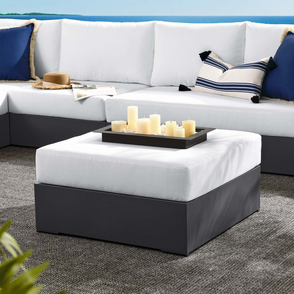 Tahoe Outdoor Patio Powder-Coated Aluminum Ottoman - Gray White