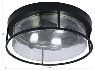 16" 3-Light Flush Mount Light, Matte Black, Clear Bubble Glass