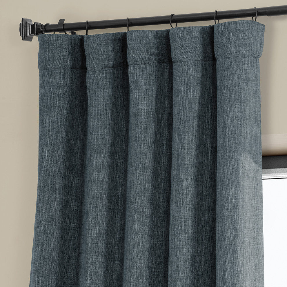 Faux Linen Darkening Curtain Single Panel, Reverie Blue, 50"x96"