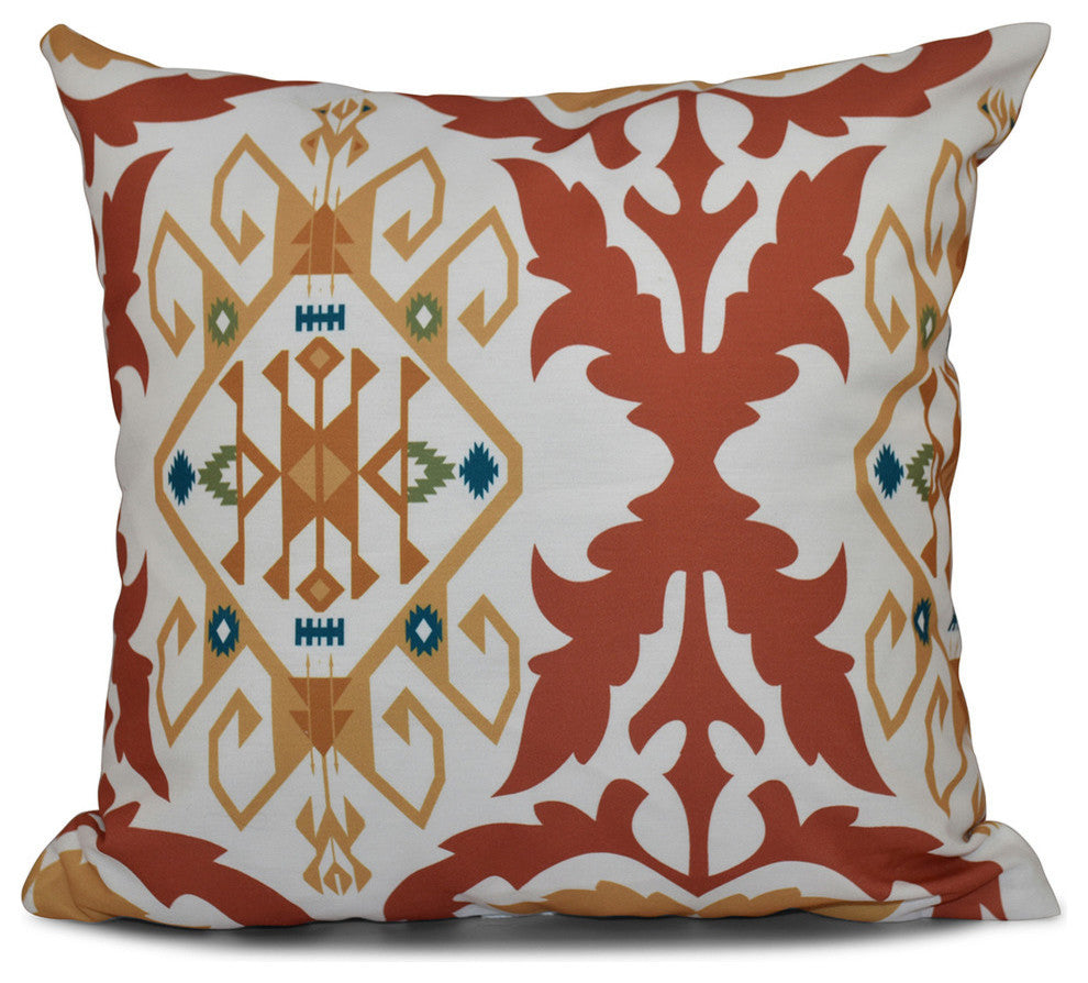 Bombay Medallion, Geometric Print Pillow, Coral, 18"x18"
