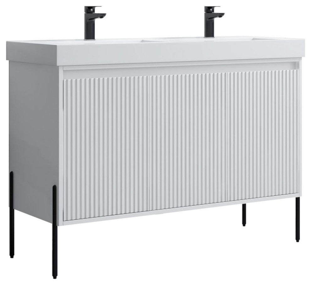 Flutie 48" Bathroom Vanity Set, White, Double Resin White Sink