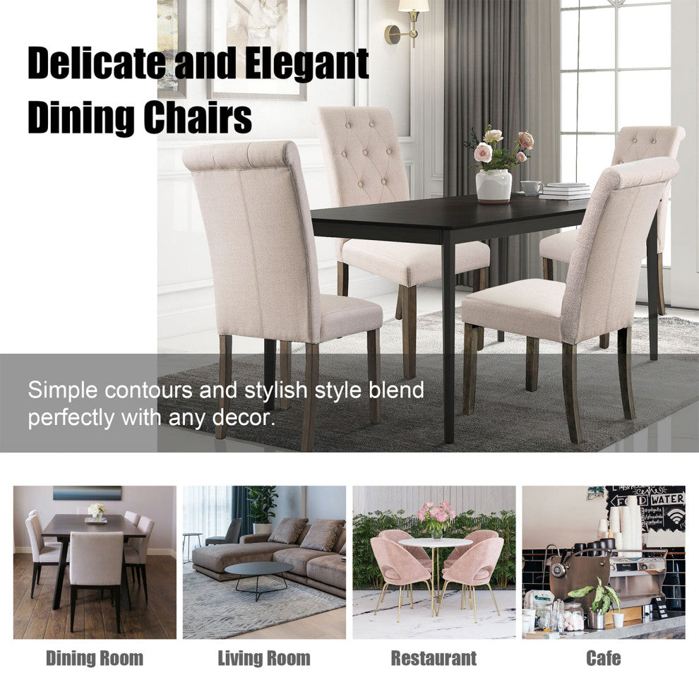 Solid Wood Dining Chair, Set of 2, Beige Tufted, Beige